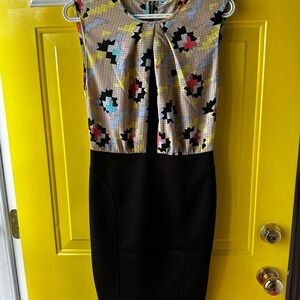 RACHEL Rachel Roy Black and Multicolor Midi Dress